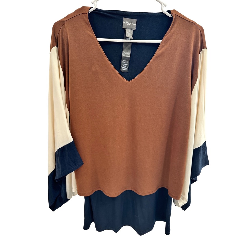 Travelers by Chico's Colorblock V Neck‎ Tunic Top Size 1 M